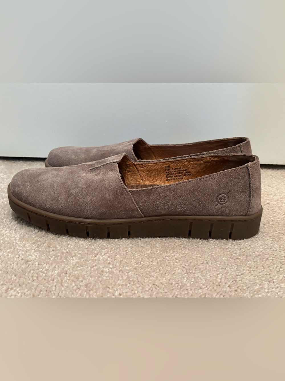 Born Womens 8.5 Sebra II Slip-on Loafer Brown Suede Leather Comfort Shoe